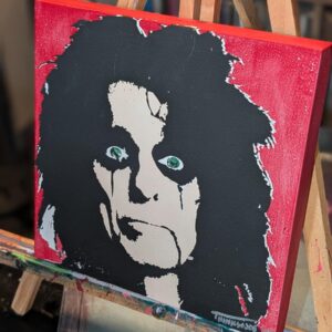 Alice Cooper Original Stencil Art - Shock Rock Legend Portrait - 8x8 Hand Painted Wood Panel