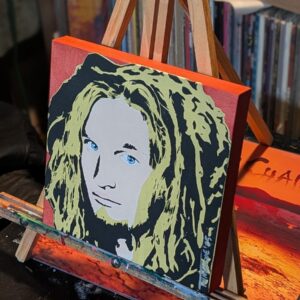 Layne Staley Stencil Painting, Alice in Chains Icon, Hand-Painted Wood Panel, Red Grunge Art