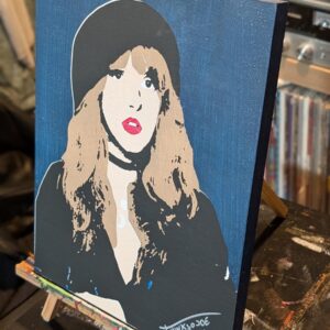 Stevie Nicks Stencil Painting, Fleetwood Mac Icon, 11x14 Acrylic Wood, Satin Finish Navy Portrait