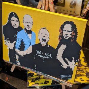Metallica Portrait Painting – Original Rock Music Art on Wood – Yellow Background 14x11 Wall Art