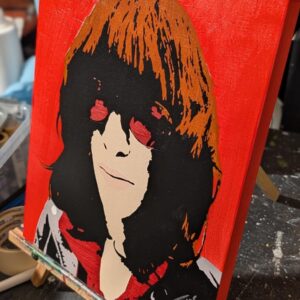 Original Joey Ramone Stencil Painting, 11x14 Acrylic on Wood, Punk Icon Art