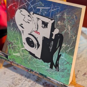 Vintage Kodak Flashmite 20 Original Stencil Art - 8x8 Mixed Media on Wood Panel