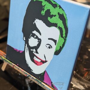 Cesar Romero Joker Original Stencil Painting, 1966 Batman Icon, 10x10 Canvas, Baby Blue Pop Art