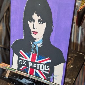 Joan Jett Stencil Painting, Punk Rock Acrylic Art, Hand-Painted Wood Panel (11x14)