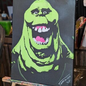 Slimer Original Stencil Art - UV Reactive Ghostbusters Painting - 11x14 Hand Painted Canvas