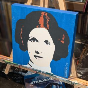 Princess Leia Original Stencil Art - Star Wars Carrie Fisher Portrait - 8x8 Hand Painted Wood Panel