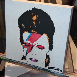 David Bowie Aladdin Sane Original Stencil Art - Ziggy Stardust - 8x8 Hand Painted Wood Panel