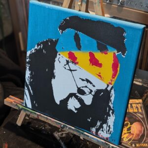 Dude Love Original Stencil Painting, Mick Foley WWE Icon, 10x10 Canvas, Teal Pop Art, Hippie Legend Portrait