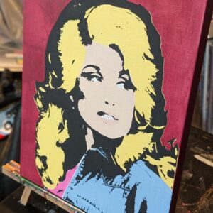 Dolly Parton Stencil Painting, Country Music Icon, 11x14 Acrylic on Wood, Satin Finish