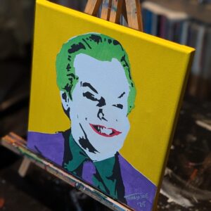 Jack Nicholson Joker Original Stencil Painting, 1989 Batman Icon, 10x10 Canvas, Yellow Pop Art