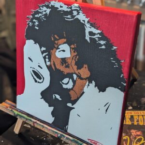Mankind Original Stencil Painting, Mick Foley WWE Icon, 10x10 Canvas, Red Pop Art, Deranged Legend Portrait