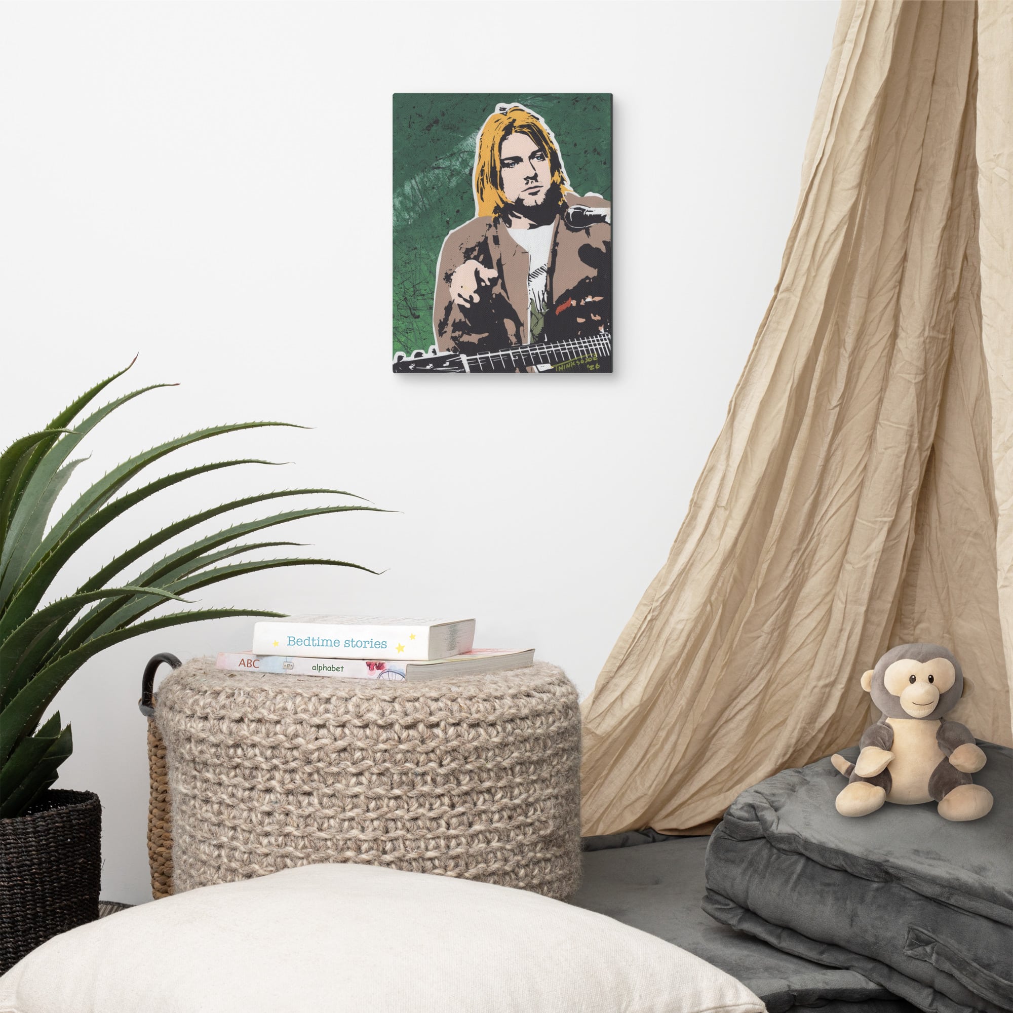 Kurt Cobain Hand-Painted Stencil Portrait (11x14") - Image 3
